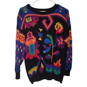Vintage‎ RAFAELLA  Sweater Ramie Blend Colorful Knit Sweater Size Petite Small